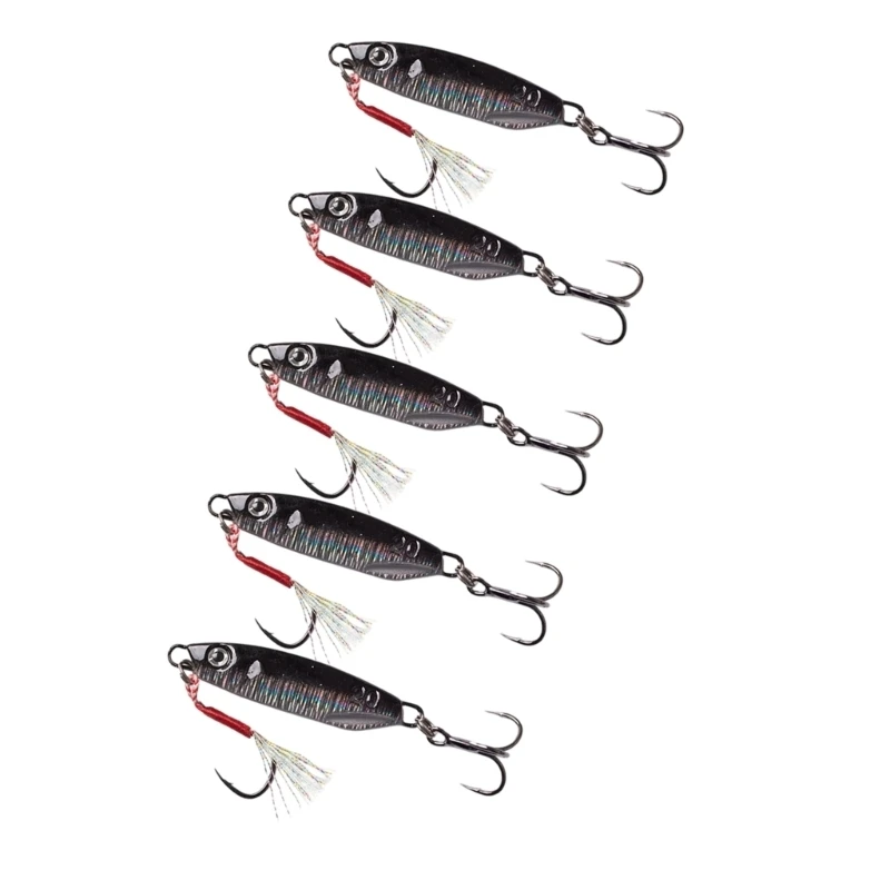 

652D 5Pcs Fishing Tackle Metal Cast Jigging Spoon Lures High Reflective Hard Baits with Treble Hook Sinking Fishing Baits