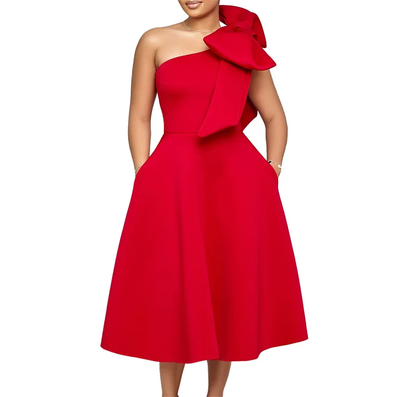 A Line Simple Tea Length Bow Sashes One Shoulder Evening Bridesmaid Dresses Wedding Party Formal Prom Birthday Floor Length