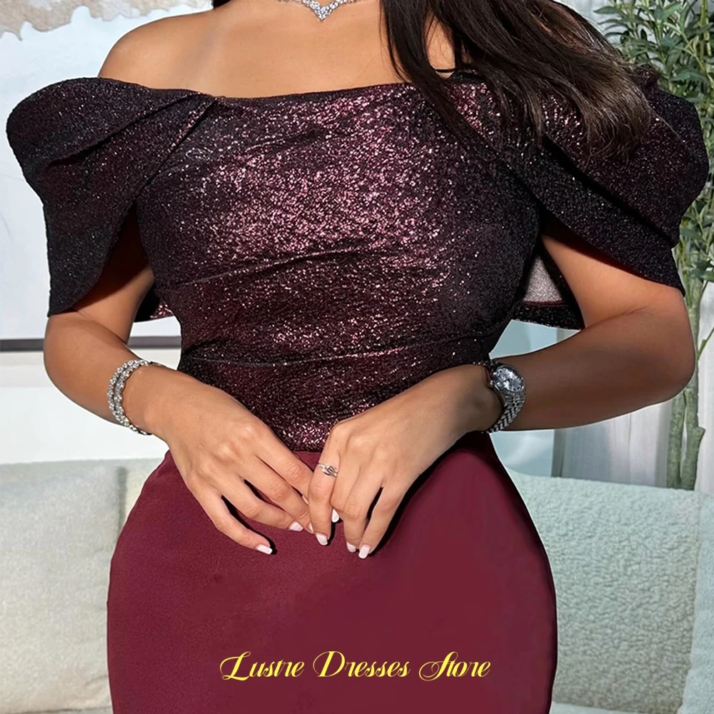 럭셔리 보트넥 이브닝 드레스, 정교한 버건디 저지 맞춤형 프롬 드레스, 모던 지퍼 백 특별 행사 가운