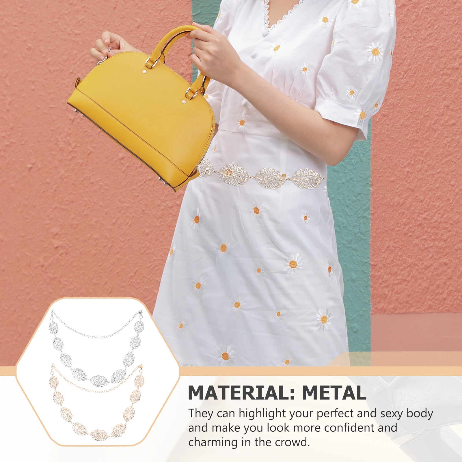 

2pcs Hollow Leaf Metal Waist Belts Women Fashion Dress Accessories Elegant Waist Jewelry Shiny Decorative Chain Party Wedding