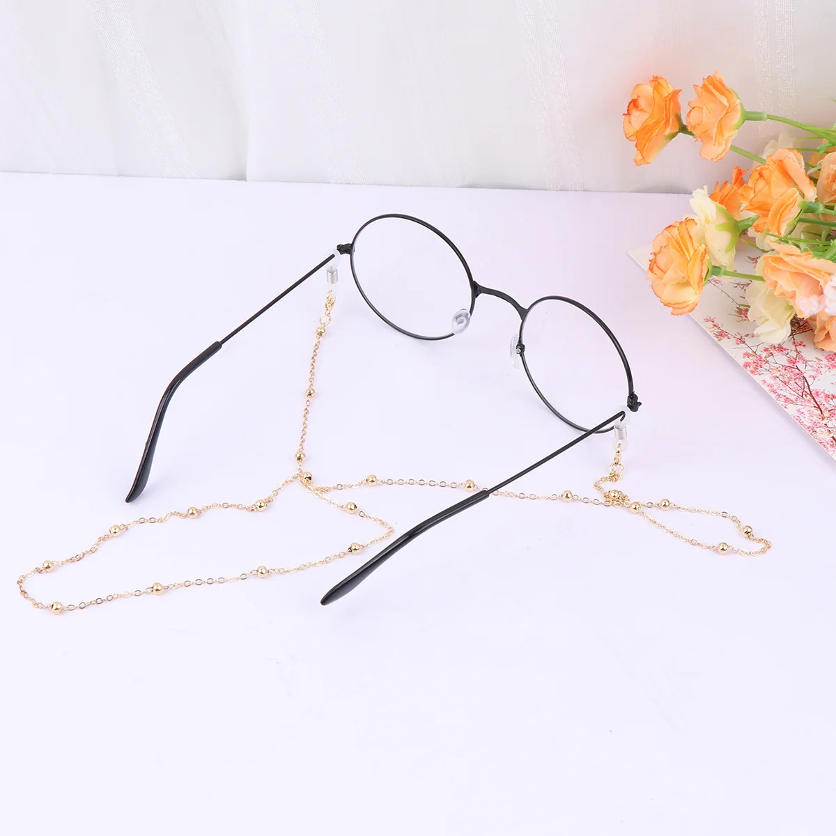 

2Pcs Eyeglass Chain Alloy Bead String Holder for Glasses Retainer Strap Fashion Sunglasses Neck Cord Eyewear Safety Strap