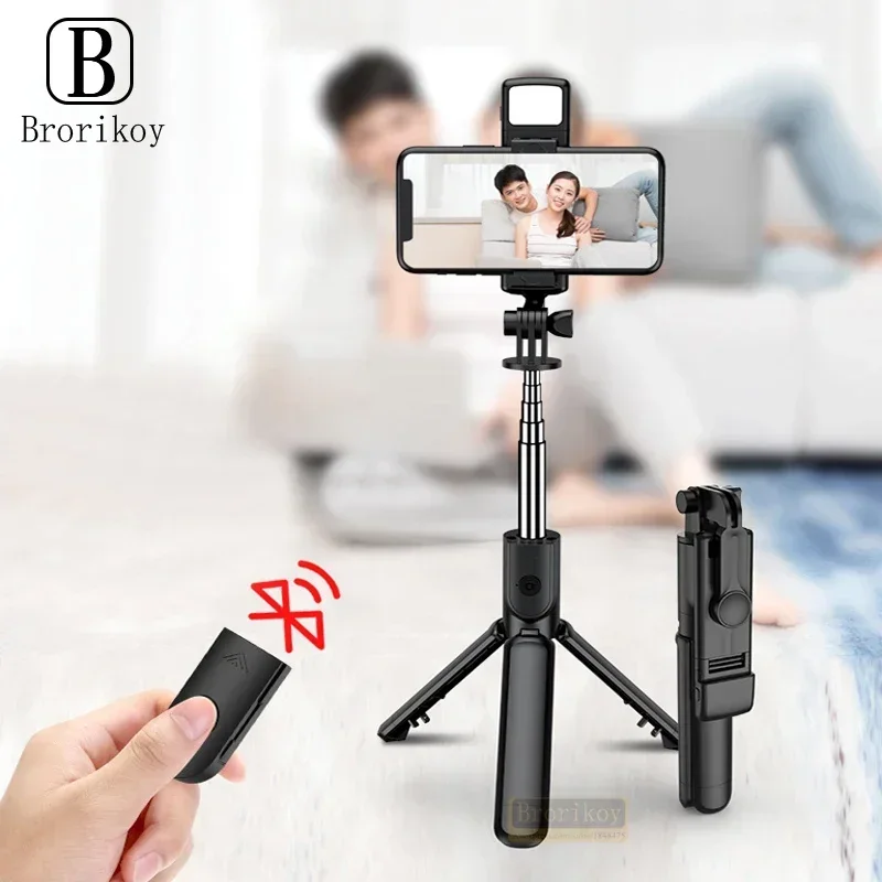 S03s BT Wireless Remote Control Selfie Stick Folding Mini Tripod with Fill Light for IOS Android Compatible For iPhone 15 Huawei