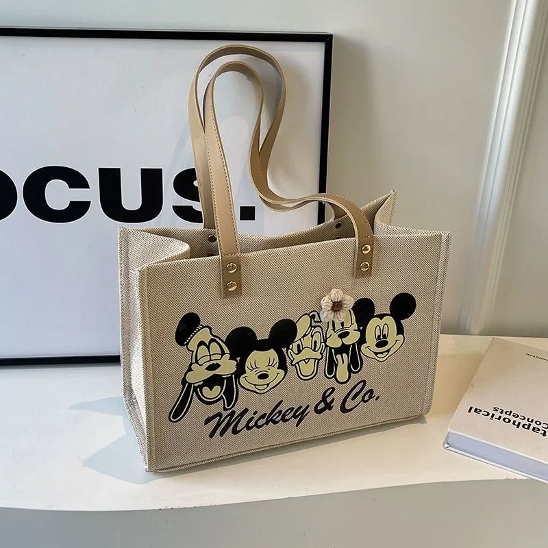 حقيبة يد ديزني كارتونية لطيفة ميكي دونالد داك للفتيات، حقيبة كتف عصرية وبسيطة ومحمولة ذات سعة كبيرة