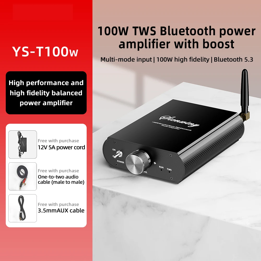 YS-T100W Mini HiFi Class Bluetooth 5.3 Power Amplifier Board 100W Mono Audio Module TWS Dual-Mode Transmission Boost App Control