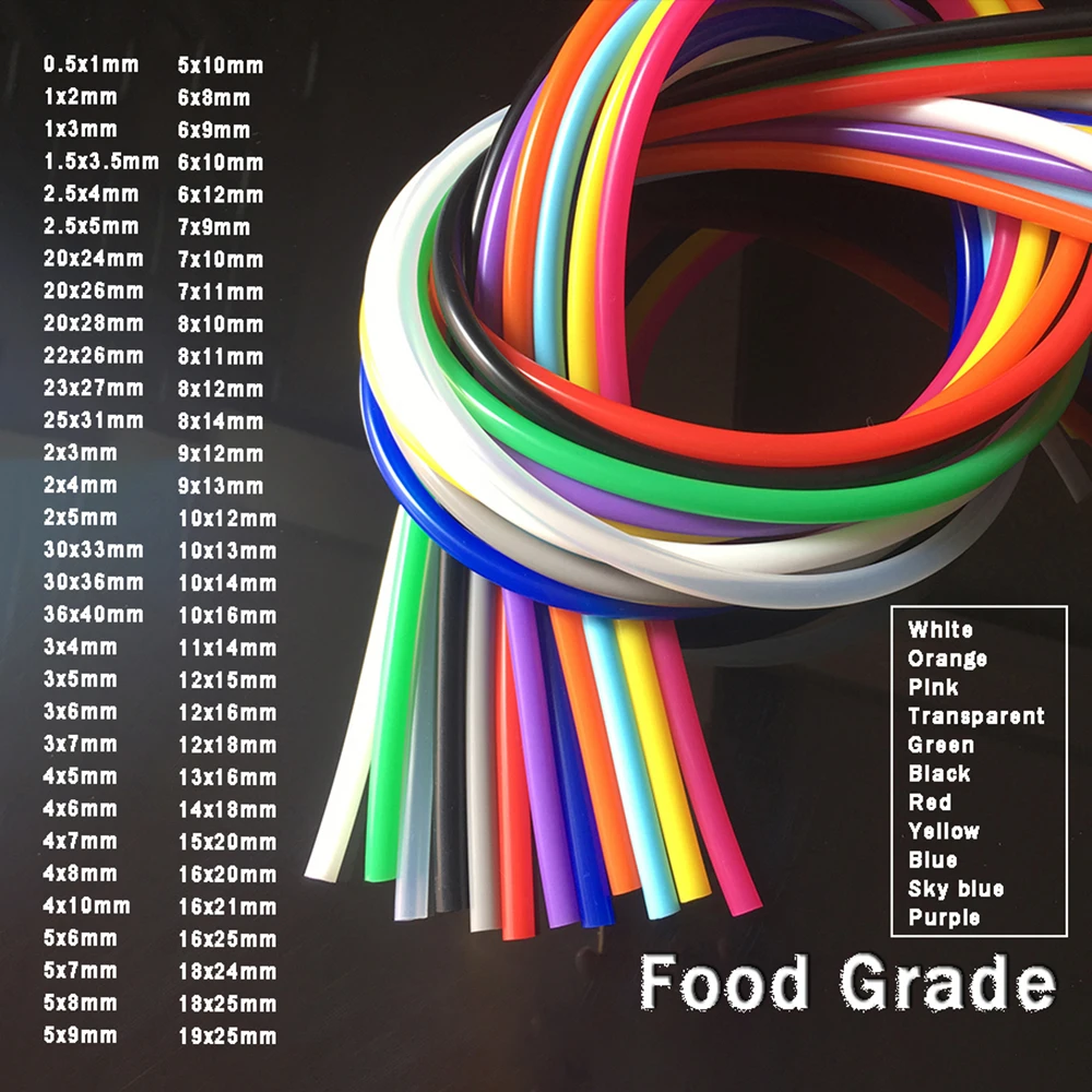 

Food Grade Color Silicone Tube Beer Milk Water Hose Pipe Flexible Tubing 0.5 1 2 3 4 5 6 8 10 12 14 16 18 20 25mm Inner Diameter