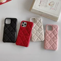 Luxury Lattice Lambskin Pattern Faux Leather Cover For iPhone 17 Air 16 15 14 13 Pro Max Plus Card Slot Holder Purse Wallet Case