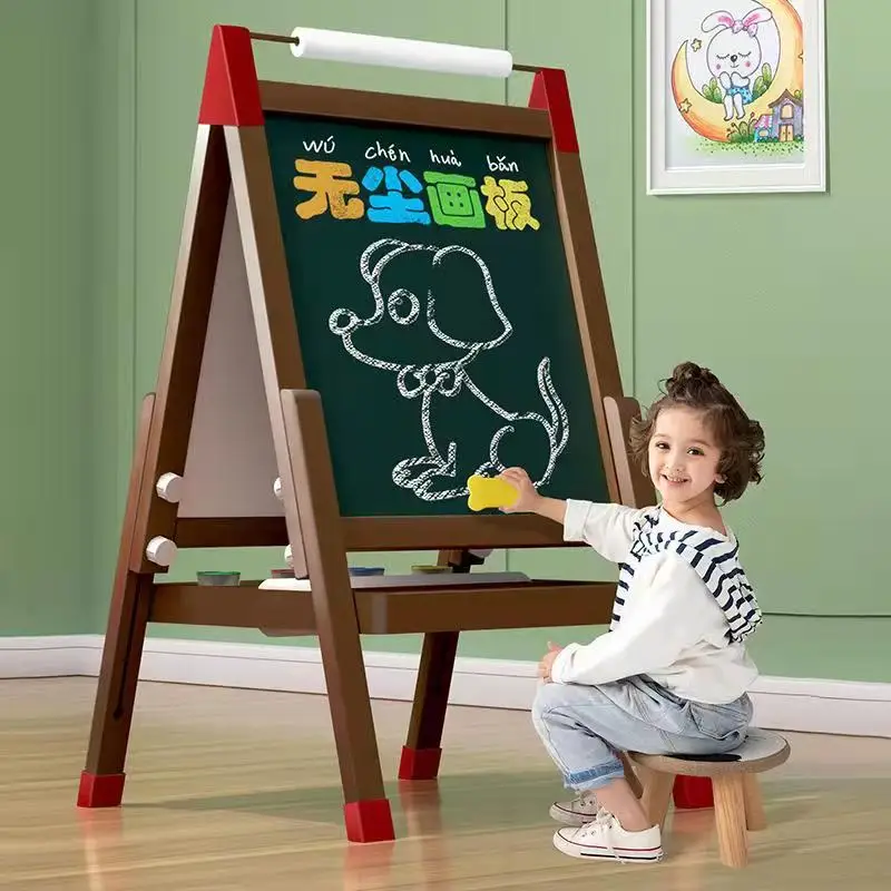 Children's Double-sided Magnetic Drawing Board Male And Female Adjustable  Blackboard Stand Type Student Wooden Drawing Boards