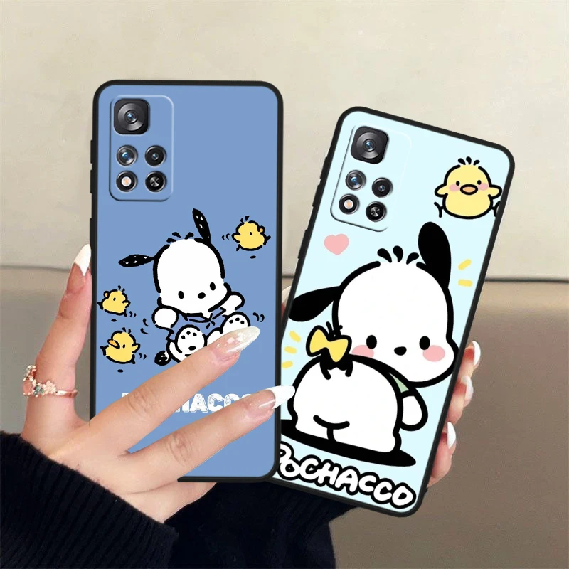 Cartoon Cute Pochacco Comic For Xiaomi Redmi Note 13 12 11S 11 10 Pro Plus Soft TPU Shockproof Black Phone Case