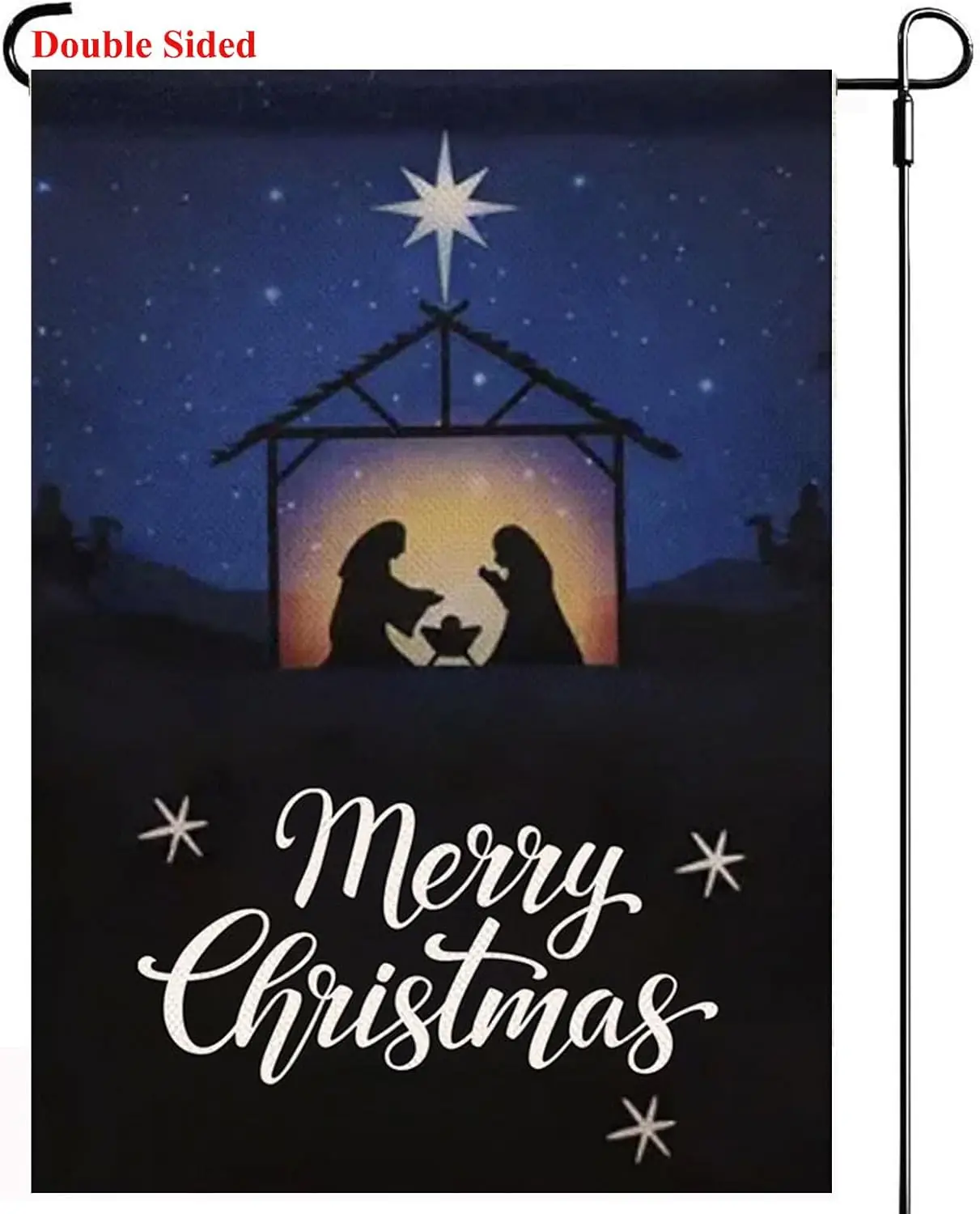 Merry Christmas Holy Night Garden Yard Flags 12x18 Double Sided- Small Xmas Jesus Nativity Burlap Flag for Winter Holiday Ya PPZ