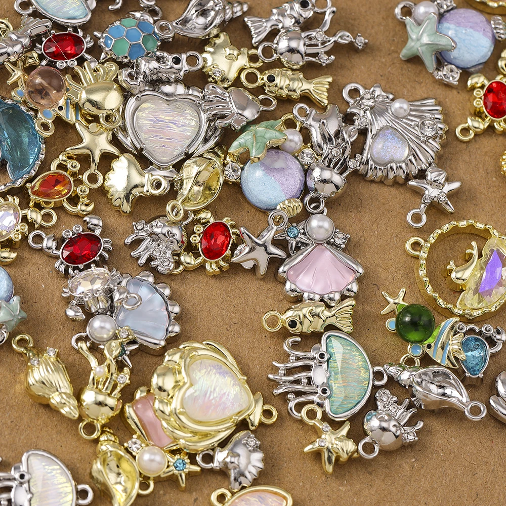 5 Stück zufällige Mischung Kristall Muschel Fisch Charms Meeresleben Anhänger für Schmuckherstellung Ohrringe Halskette DIY Armband Zubehör – Detail 4