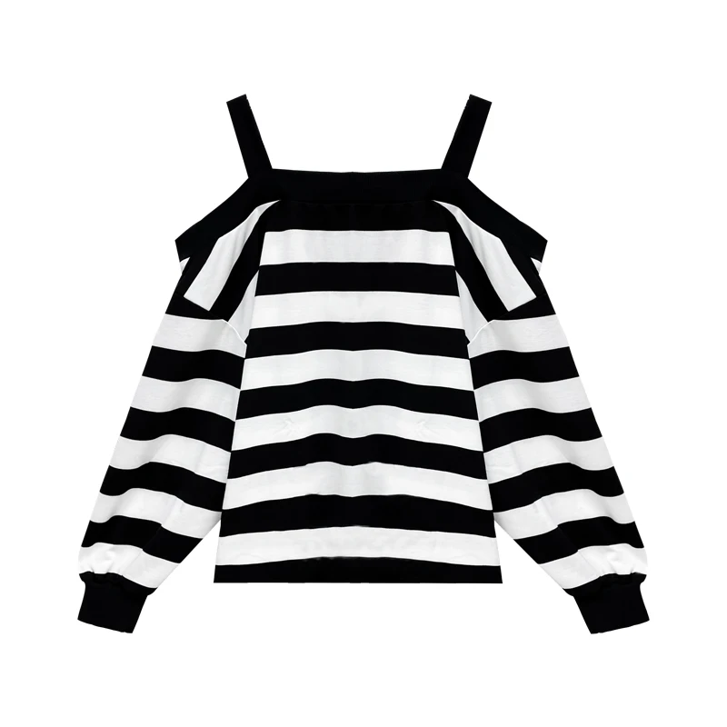 Women Striped Printed Simple All-match Off Shoulder Slash neck Pullovers Womens Trendy Sweatshirts