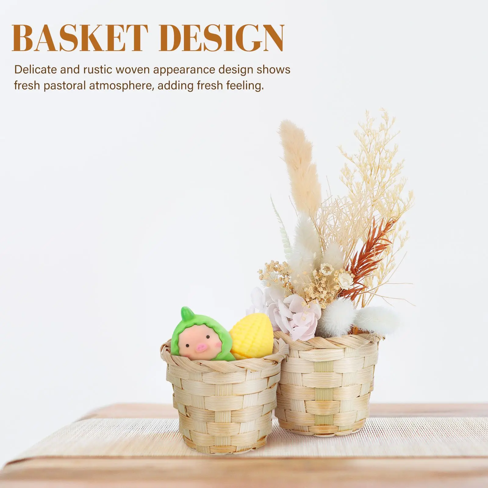 Bamboo Wood Storage Basket 4 Pcs Small Woven Baskets for Home Decor Mini Flower Basket Gift Rustic Desk Organizer Candy Fruit