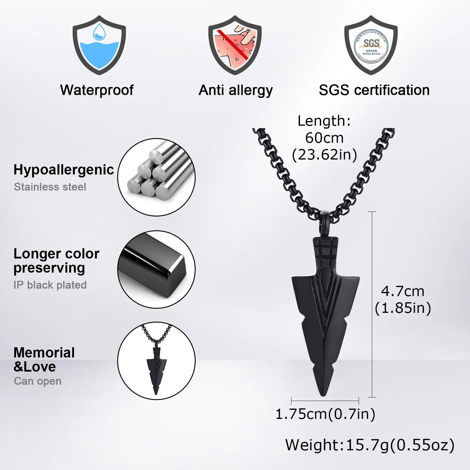 Vnox Herren Edelstahl Anhänger Halskette, Dog Tag Pfeil Gitarre Gedrehter Stab Kastenkette, Punk Herrenschmuck Geschenk für Männer Alltagskleidung – Detail 4