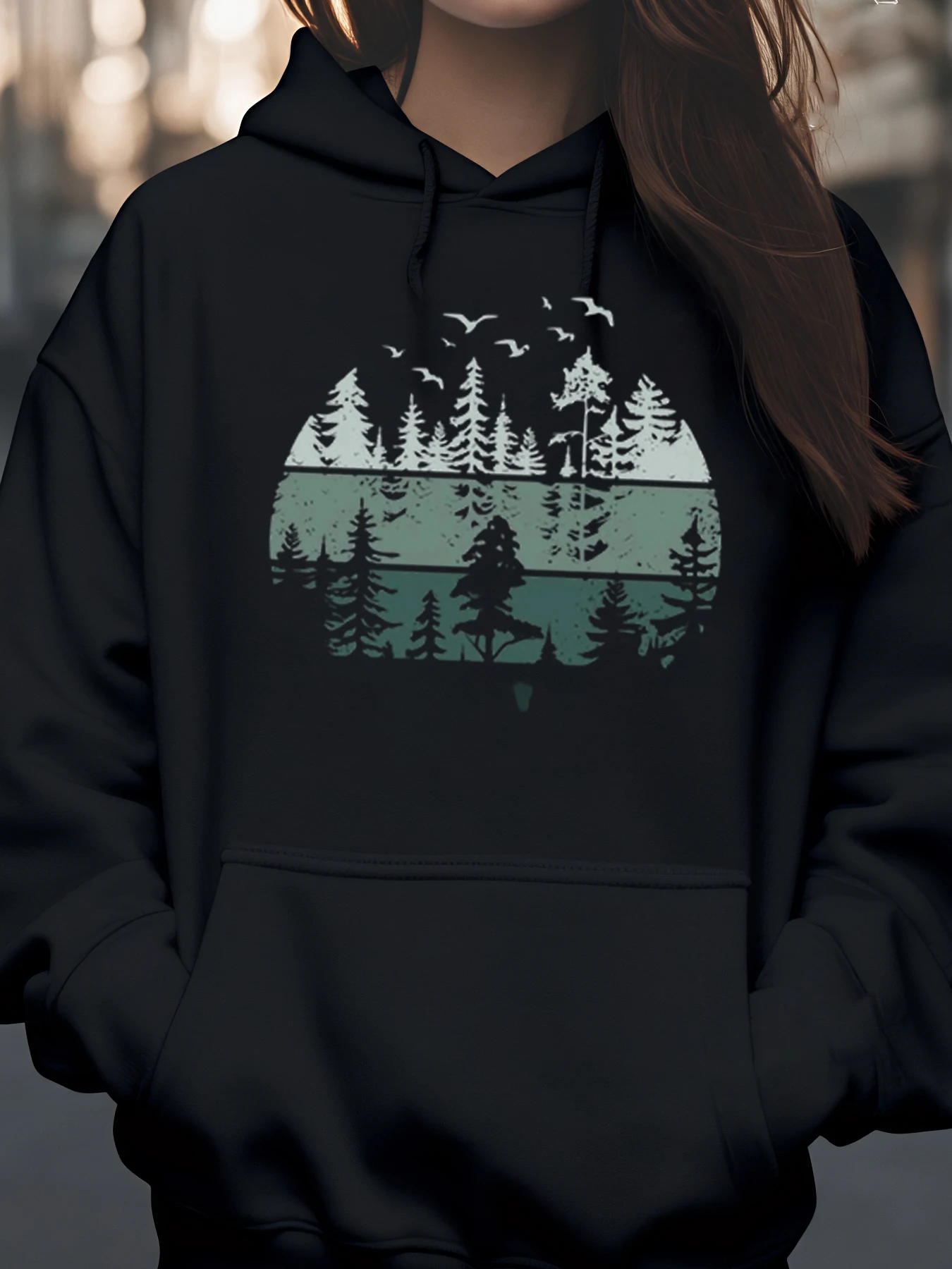 

Толстовка с принтом лесного озера, осенне-осенняя уличная одежда, унисекс для любителей природы