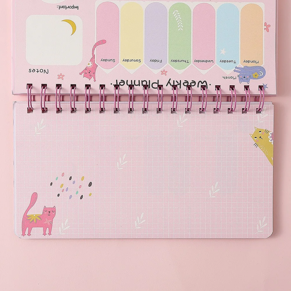 Cute Cat Weekly Planner Desk Calendar 52 Weeks with To-Do List Notes Important Reminders Spiral-Bound Organizer for Students