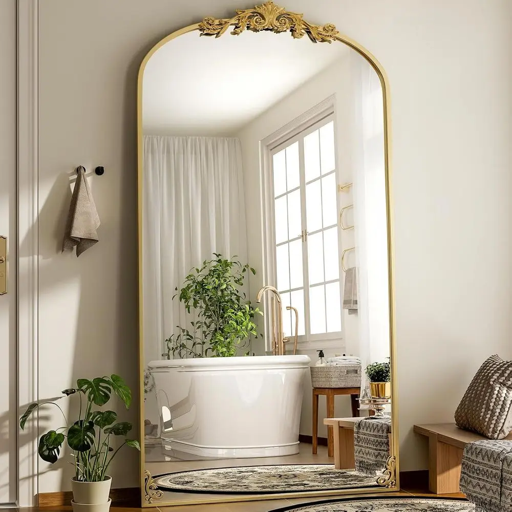 

Oversized Vintage Mirror - 72"x 44" ull Length Mirror Large Carved Arched Mirrwith Metal e Baroque ull Body or Bathroom/Living R