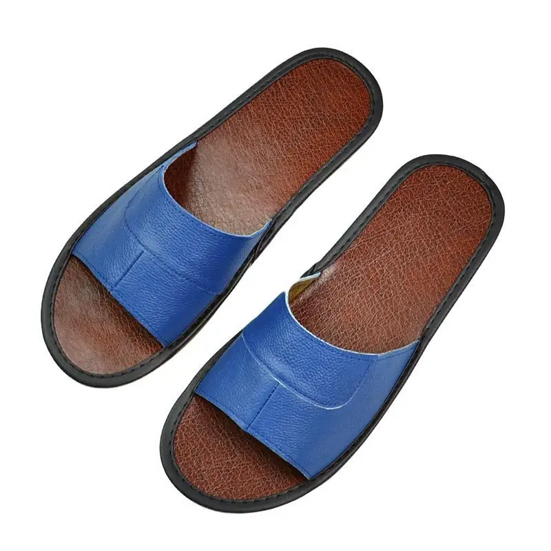 Zapatillas de piel de vaca auténtica para hombre y mujer, chanclas antideslizantes de suela suave, informales, para interiores, Verano