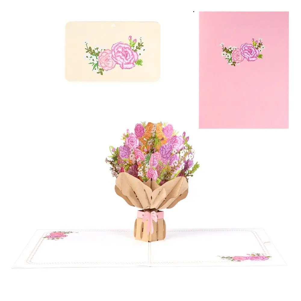 

Exquisite Carnation Sunflower Greeting Card Paper Wishing 3D Pop Up Greeting Card Handmade Happy Birthday Blessing Card