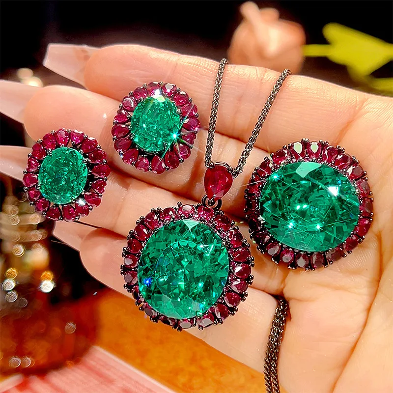 

New autumn and winter jewelry set, gold-plated, Para green, luxurious craftsmanship, main stone 18*20
