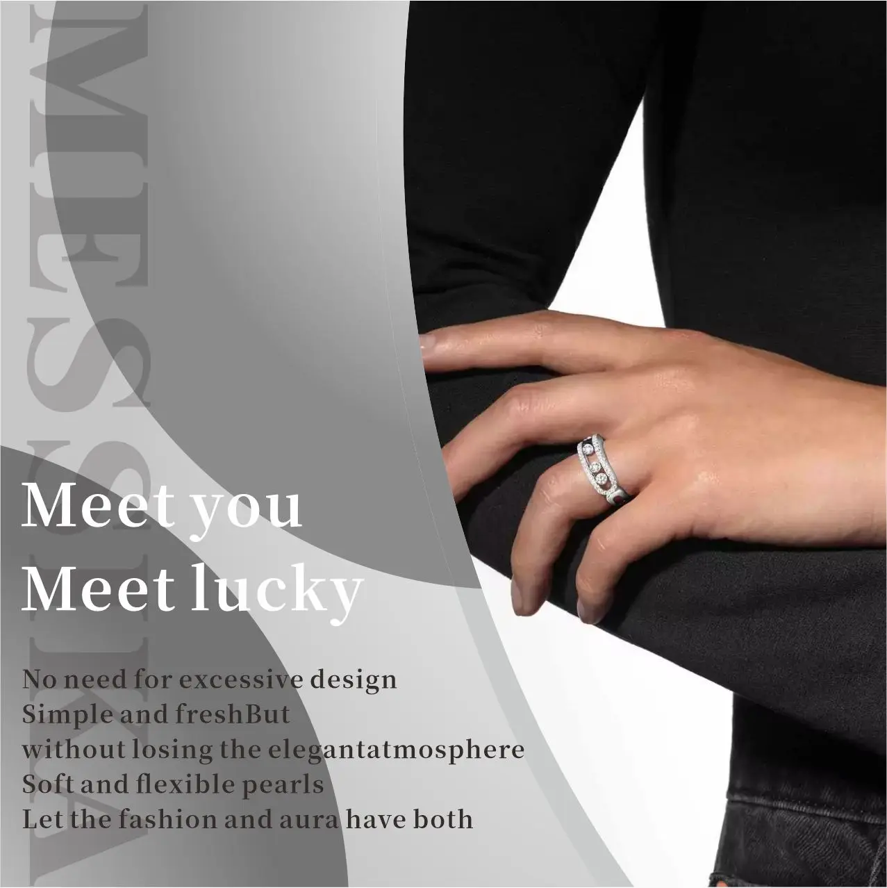 Sterling Silver s925Messi MOVE ClassiQUE Series Hollow Three Diamond Minimalist High-end Light Luxury Women's Ring 2024 Hit