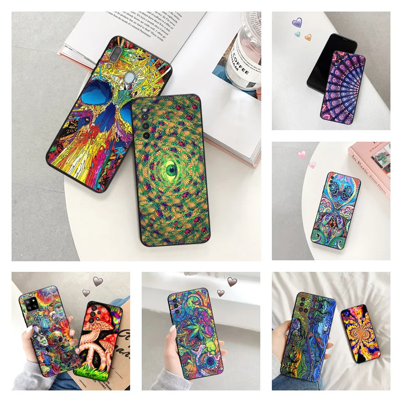 Phone Case for Samsung a24 a20e a21s a22 a23 a25 a11 a12 a13 a14 a15 a10 a30 Abstact Trippy Psychedelic Art Black Silicone Cover