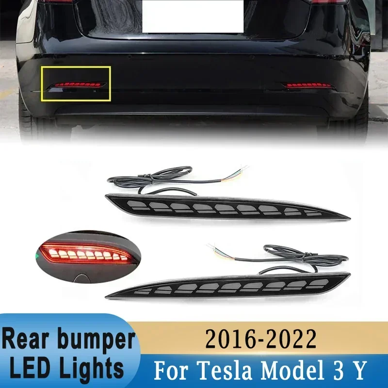 Dynamic LED Rear Bumper Fog Lamp Stop Brake Light Turn Signal Light For Tesla Model 3 Y 2016-2022 Daytime Driving Lamp