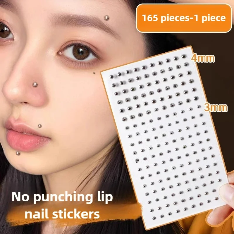 165pcs Non Piercing Lip Nails Sticker Selfadhesive Waterproof Reusable Fake Lip Nail Eyebrow Nose Ring Body Belly Button Jewelry