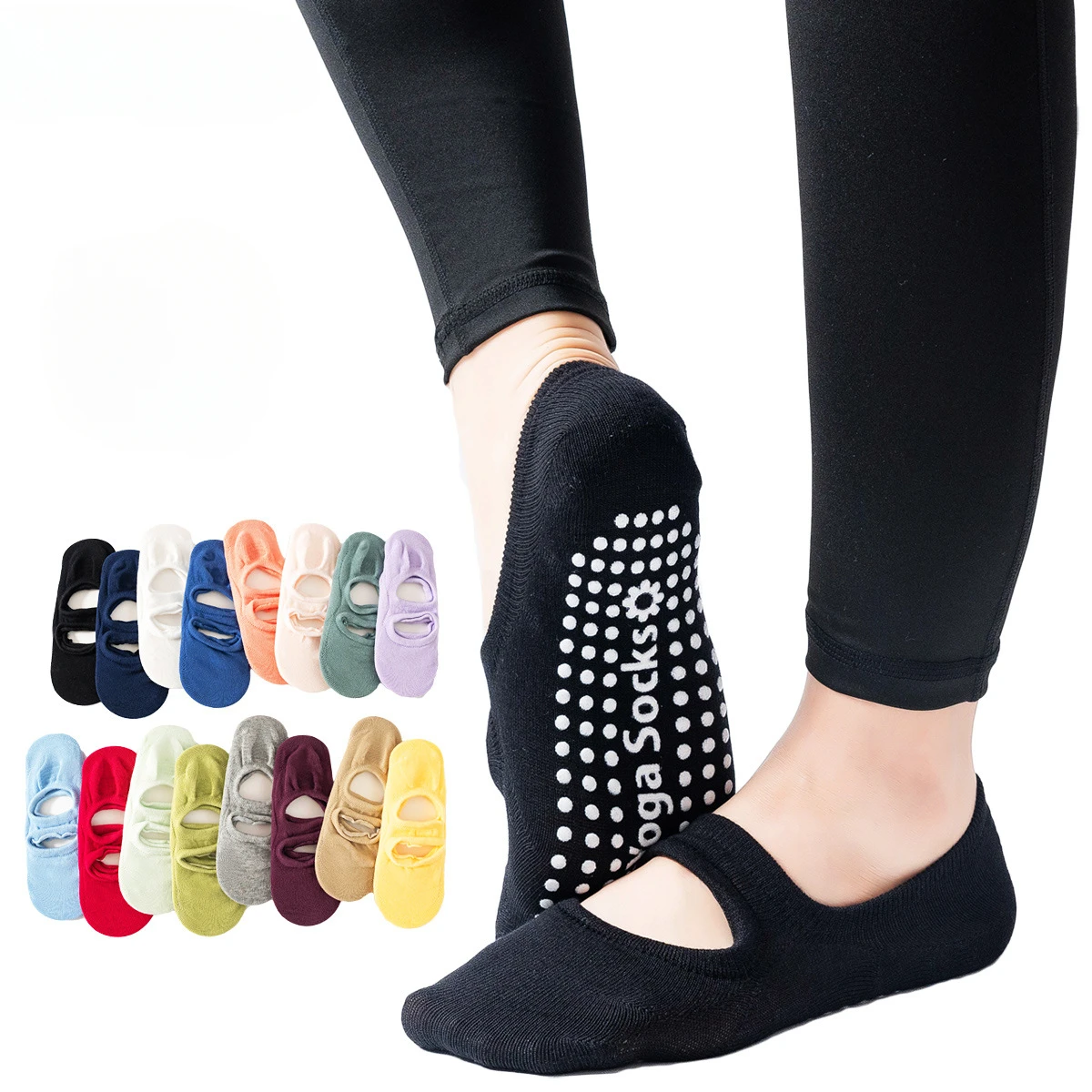 Women Silicone Non-slip Yoga Socks Large Size Backless Breathable Sports Socks Solid Color Cotton Invisible Floor Pilates Socks