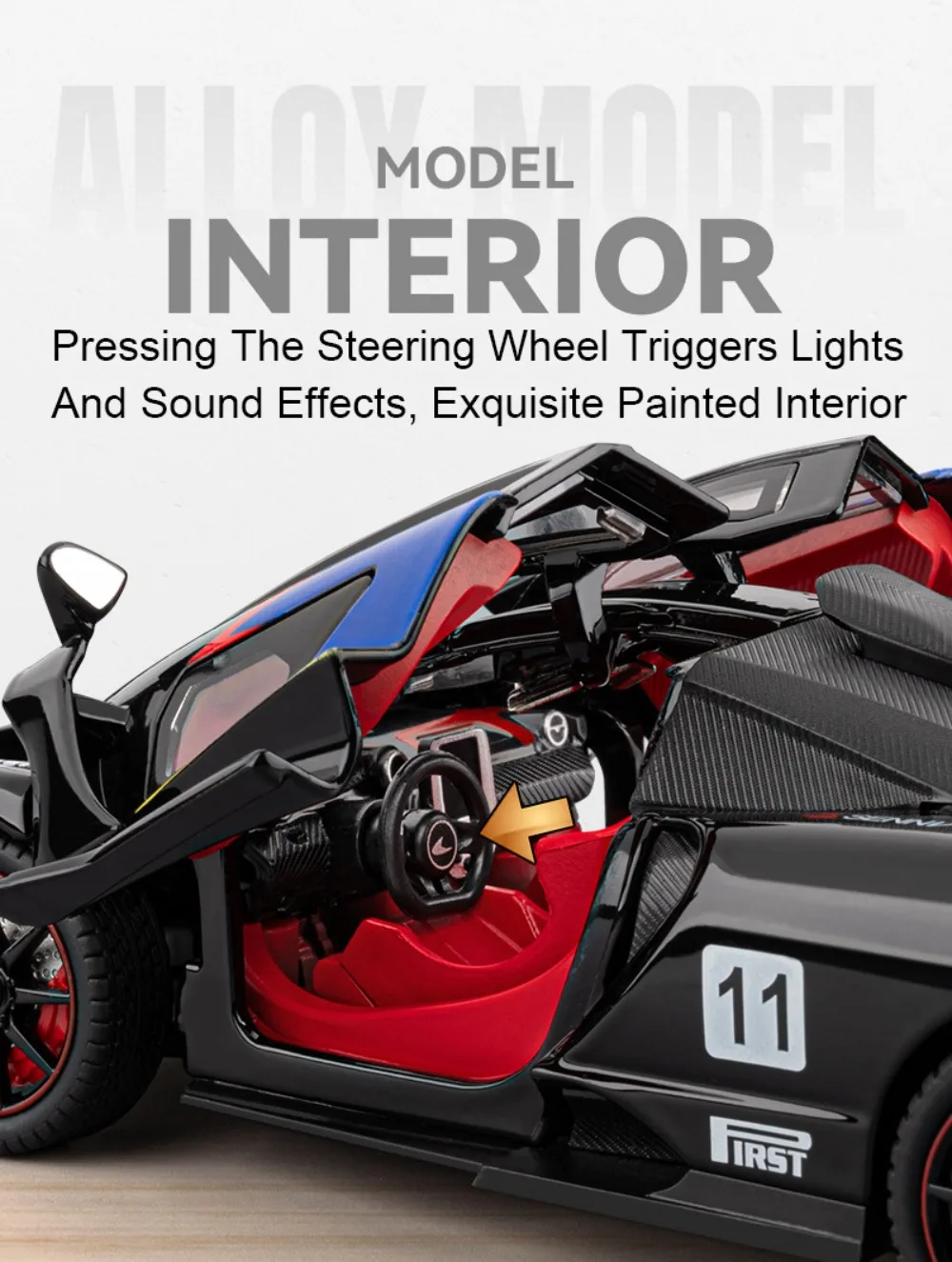 1:24 Senna GTR 720S Miniature Model Alloy Diecast Sports Car Toys Front Wheel Steering Sound Light Pull Back Boys Festival Gifts