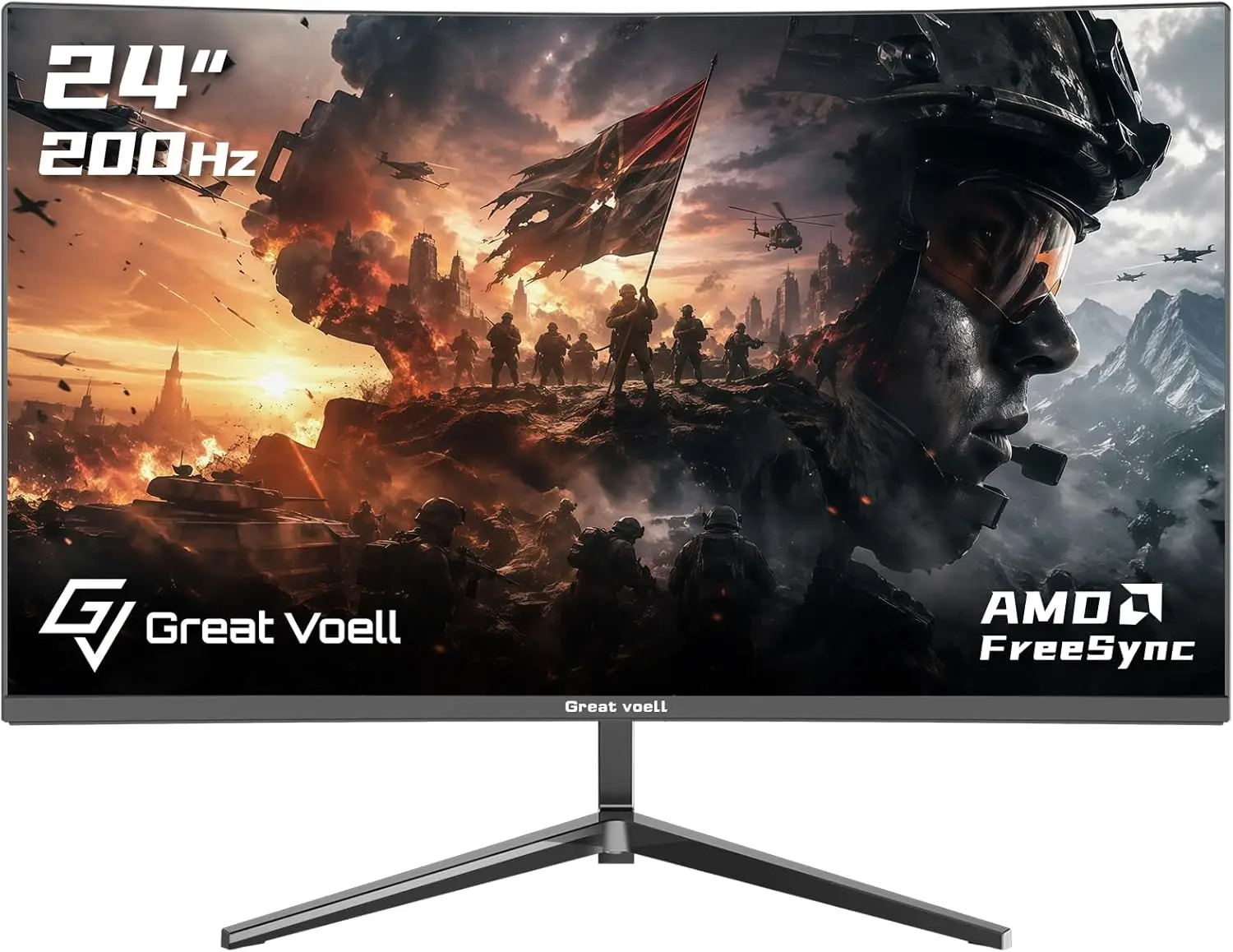 Great Voell 24-inch 200Hz Curved Gaming Monitor, FHD 1080P, 1ms FreeSync | Fast VA Panel, AMD FreeSync, HDR Support, 98% sRGB Color, Low Motion Blur, FPS Preset, Frameless Design, HDMI and DP, VESA Compatible，Black