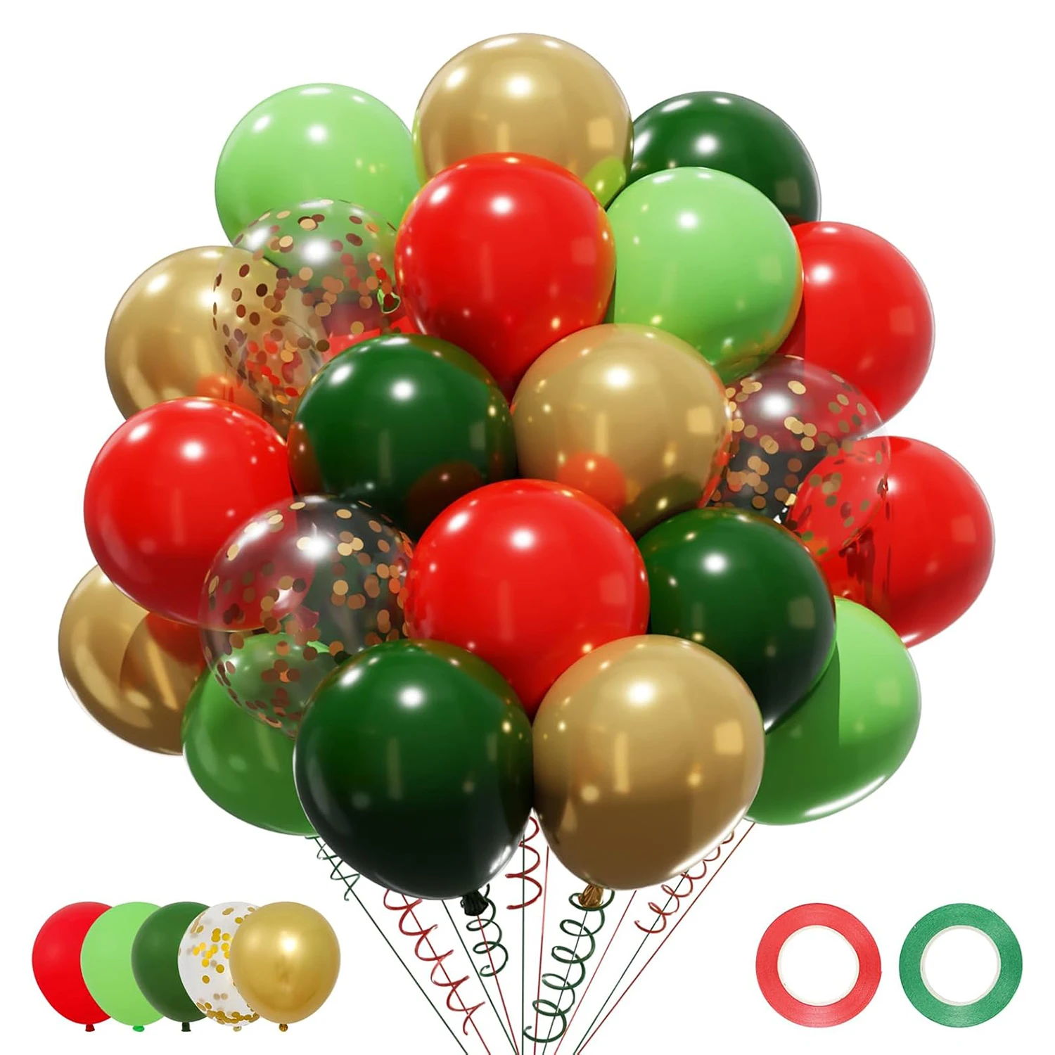 50-teiliges 12-Zoll-Ballon-Set aus Latex in Rot, Grün, Weiß, Metall, Gold und Konfetti für Weihnachts- und Geburtstagsfeiern