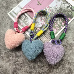 Keychain for Phone Lanyard Plush Wrist Strap Colorful Hearts Keychain Lanyard Bag Decorate Keyring Pendant Premium Key Cord