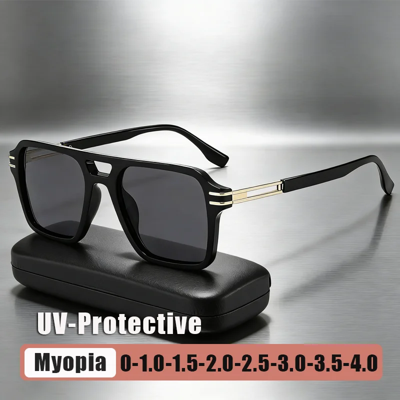 

2026 New Premium Double-Bridge Myopia Sunglasses for Men Diopter 0 To -4.0 Stylish Trendy UV-Protective Minus Diopter Eyeglasses