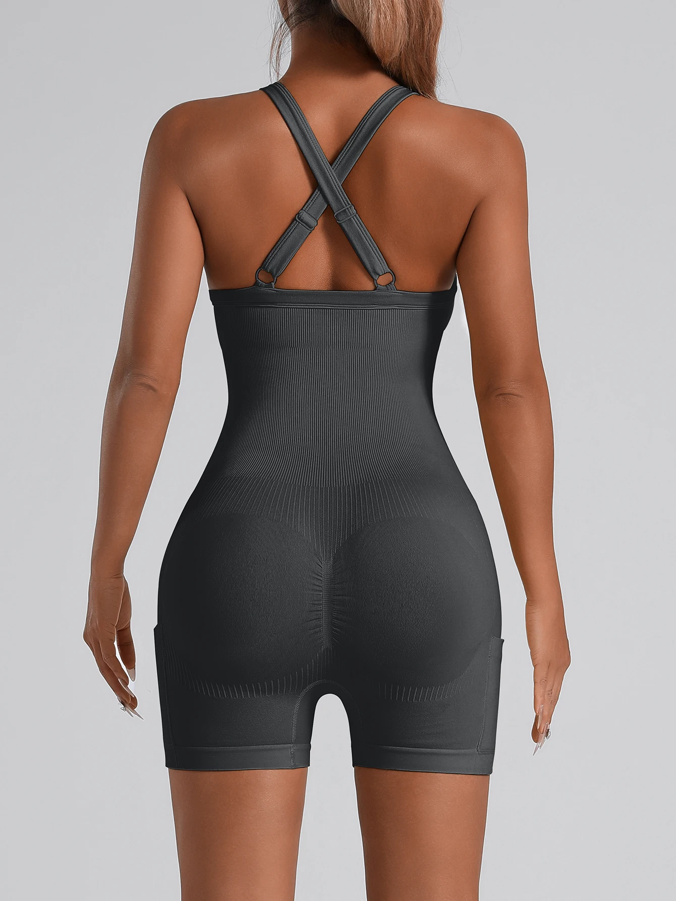 2 In 1 Solid One-piece Athletic Yoga Shorts With Side Pockets Super Stretch Comfortable Fitness Sports Short Pants