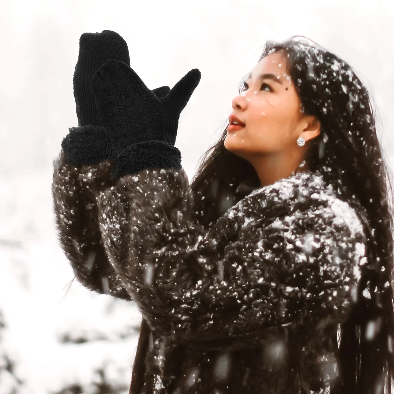 

1 Pair Warm Gloves Knit Windproof Thermal Mittens For Outdoor Winter Sports Skiing Snowboarding Ice Skating Portable Adult Gear