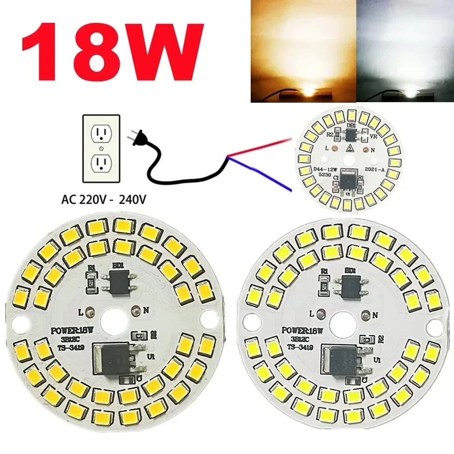 Chip LED do żarówki 3W 5W 7W 9W 12W 15W 18W SMD 2835 Okrągła żarówka LED Chip koraliki AC 220V-240V Oświetlenie Reflektor Żarówka Chip