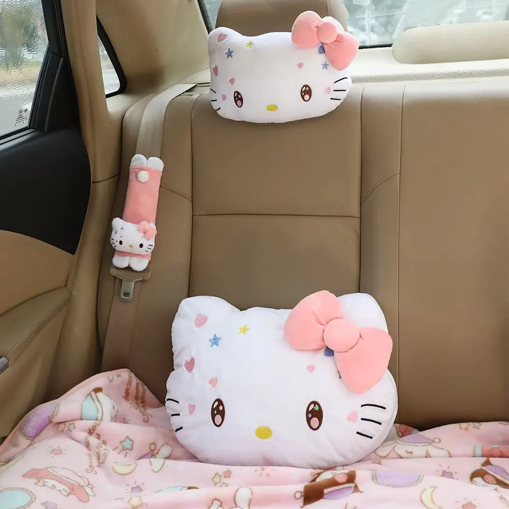

Sanrio Hello Kitty Car Memory Foam Neck Pillow Protection Lumbar Backrest Cushion Lumbar Cushion Car Headrest Seat Belt Cover