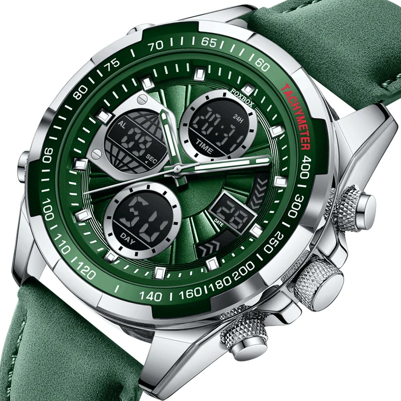 

FOXBOX Модные военные мужские часы Роскошные оригинальные спортивные часы с хронографом Мужские ​ Водонепроницаемые кварцевые цифровые наручные часы со светодиодной подсветкой