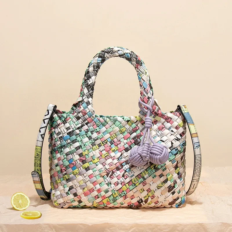 

Модная дизайнерская сумка через плечо, высококачественная тканая сумка, красочная сумка, большая сумка для девочек, сумка через плечо