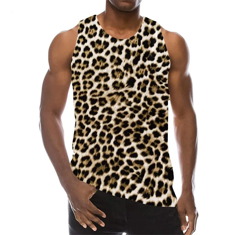 Summer Leopard 3D Print Tank Tops Men\'s Casual Streetwear Fashion Sportswear Vest Oversized Sleeveless Tank Top Gym Man Clothing