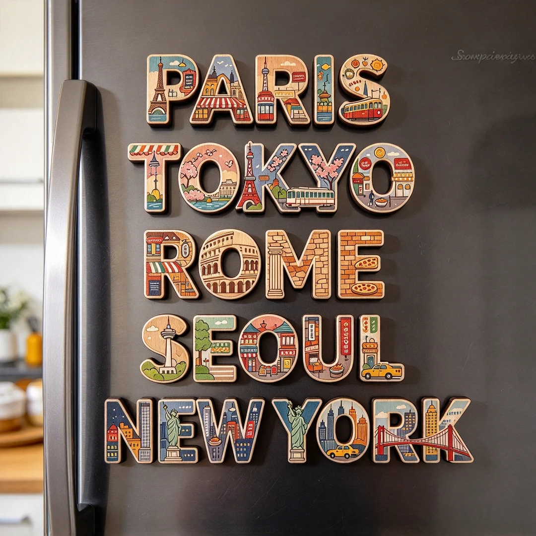 Wholesale Custom 3D Wooden Refrigerator Magnet Handmade Wood Souvenir Decorative Fridge Magnet Best Selling Wooden Magnets