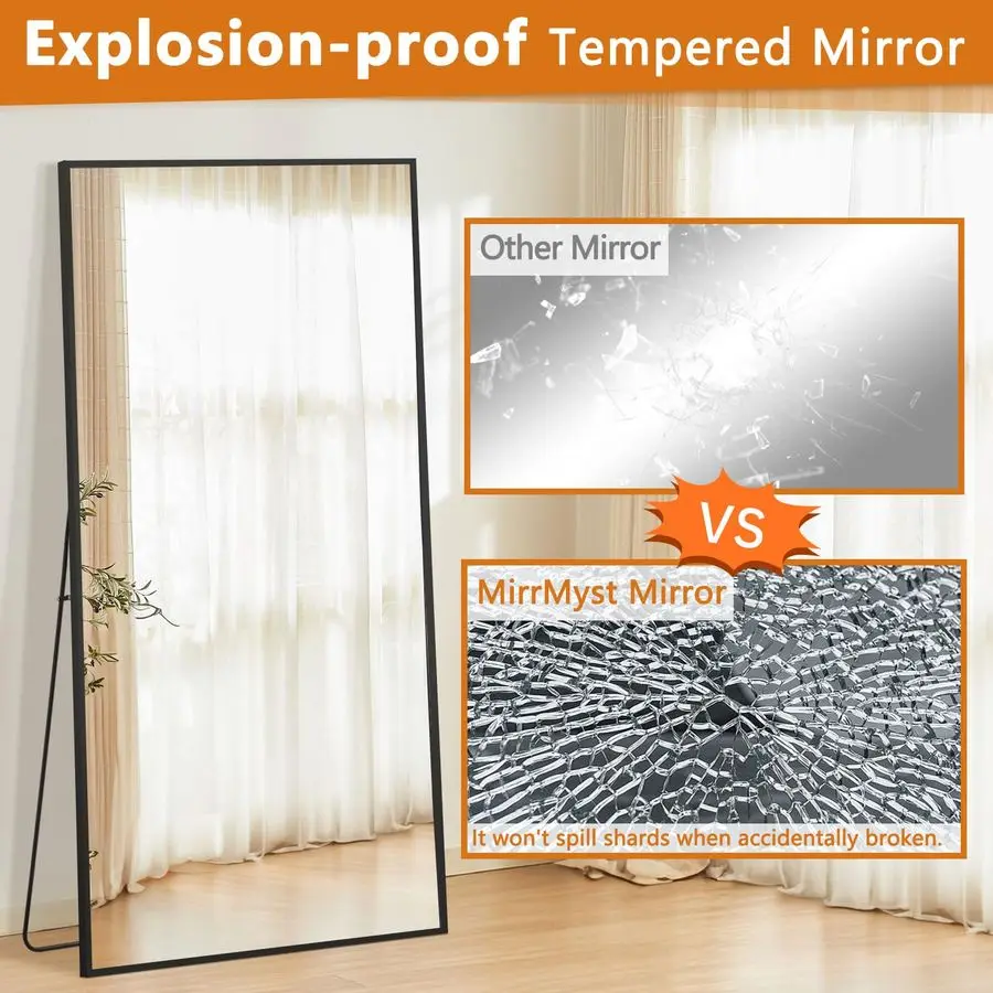 Full Length Mirror, 76 x34 Oversized Floor Mirror Free Standing, Large Full Body Mirror for Bedroom Living Room Gym, Black Mirr