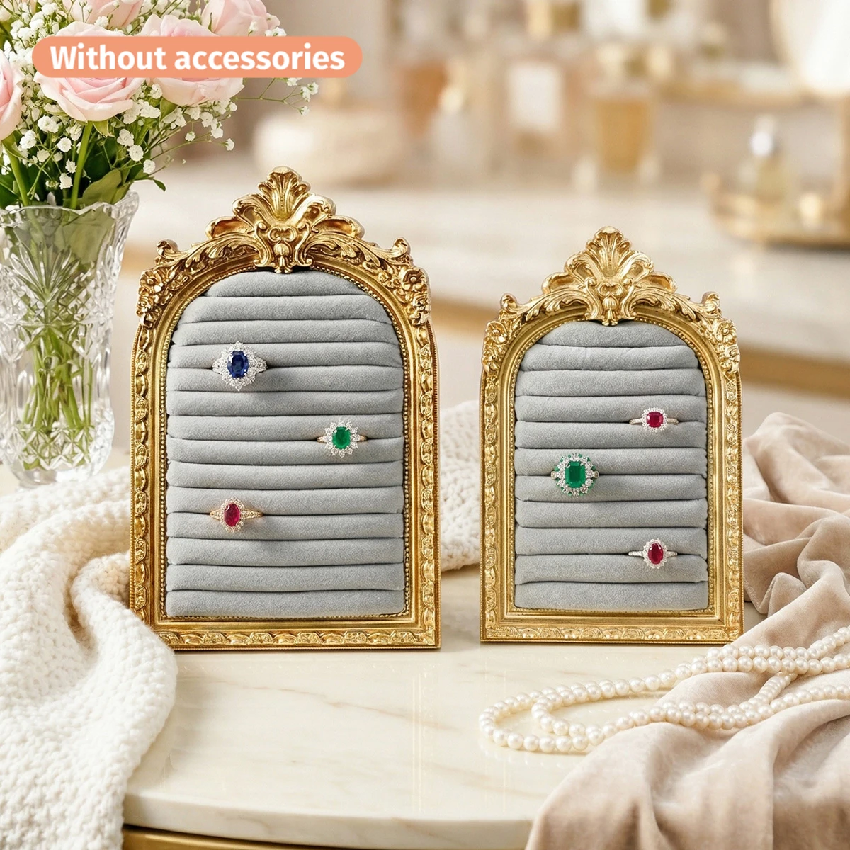 1PC, European-Style Three-Dimensional Pattern Golden Arched Jewelry Display Stand, Suitable for Jewelry Storage and Display