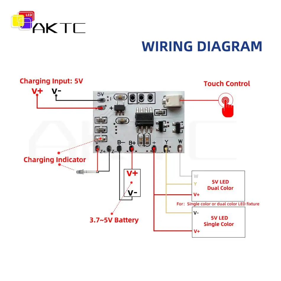 5Pcs 5V 2A LED Single/Dual Color Touch / IR Remote Control Dimmer Board PH2.0 Ports No need Welding Charging Battery Connection