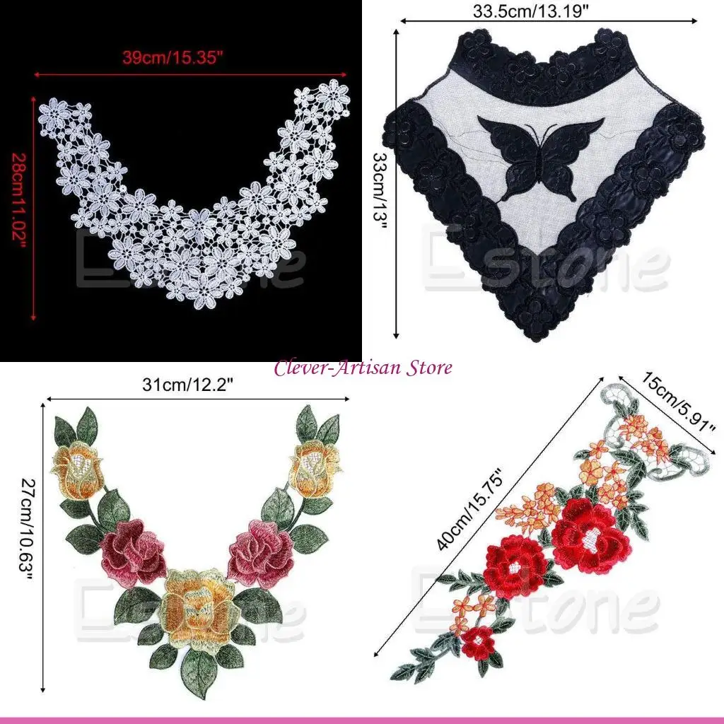 

E06B Lace Embroidered Floral Neckline Neck Collar Trim Clothes Sewing Applique New