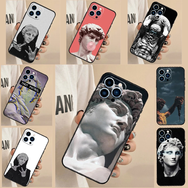 Greek Statue Wearing Hoodie Case For iPhone 16 15 12 13 Mini 11 14 Pro Max X XR XS Max 7 8 14 Plus Cover Coque