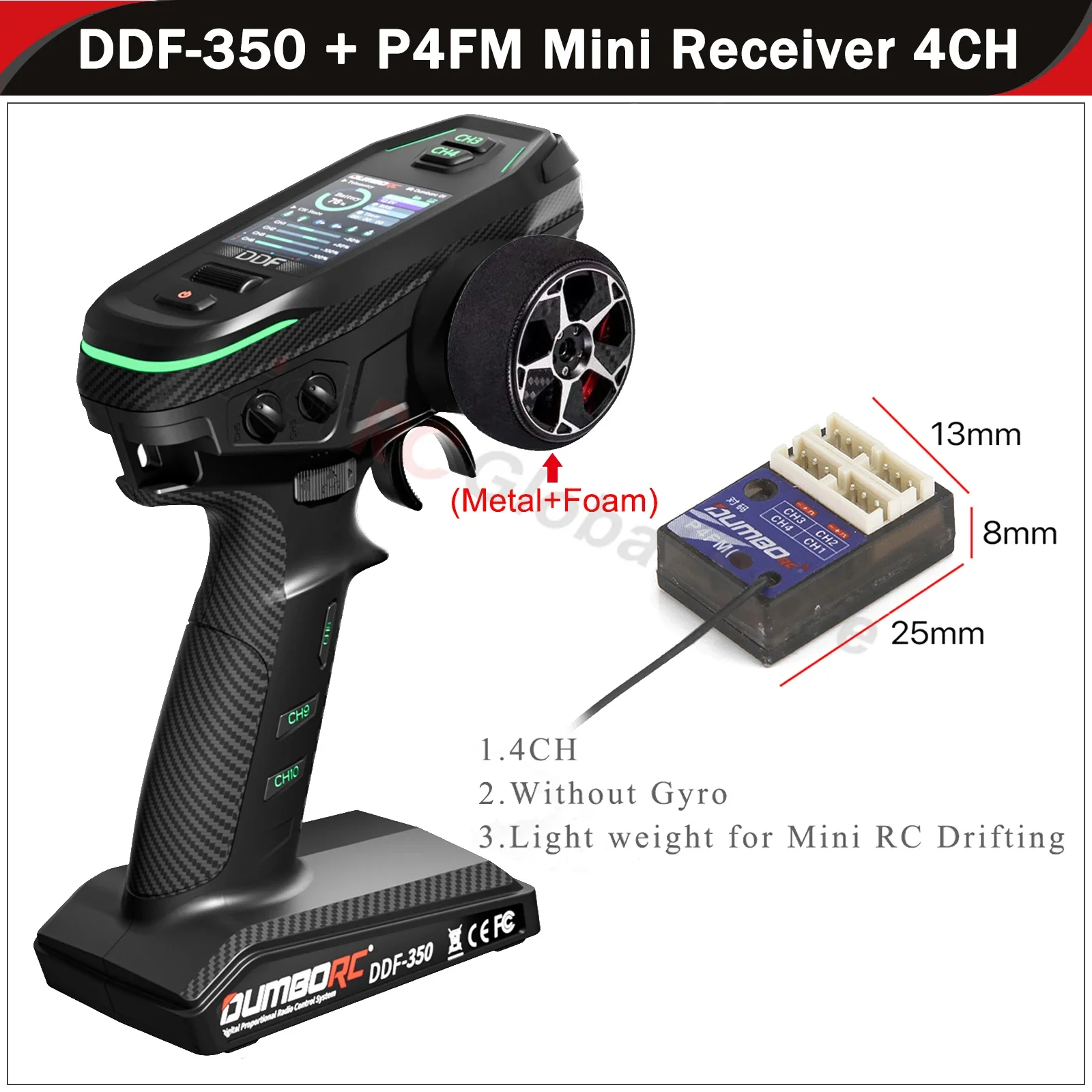 DUMBORC DDF-350 10CH 10-kanaals zender P6F P6DCG Gyro-ontvanger Metalen handwiel afstandsbediening voor RC auto vliegtuig boot