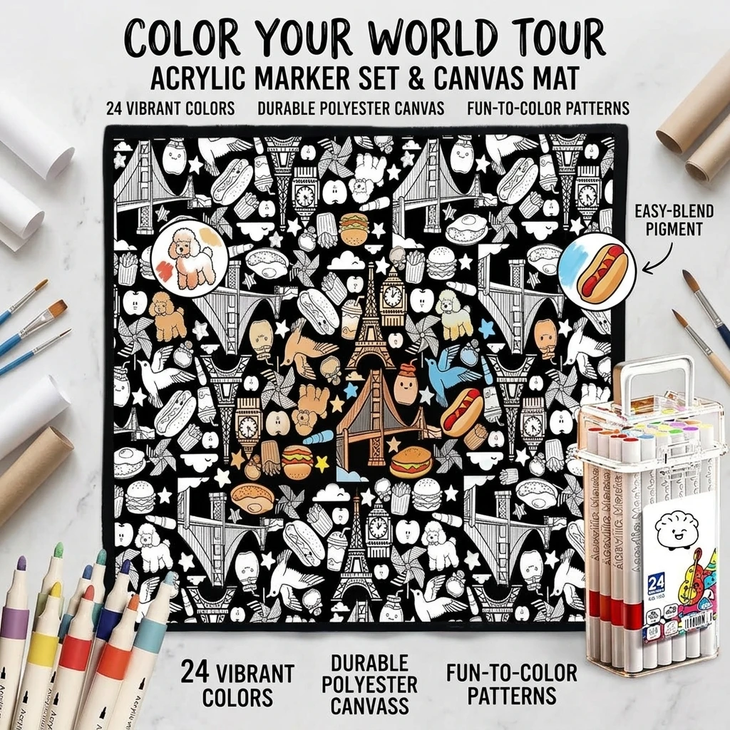 DIY Coloring Blanket with 24 Colored Markers Creative Personalization pattern blanket Stress Relief Unique Paint art Decor Gift