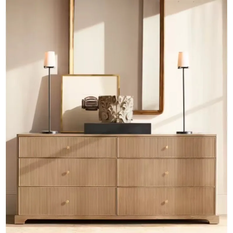 Handcrafted Luxury Elegant Oak Wood Indoor Livingroom Furniture Storage Cabinet Genevieve Reeded 6-Drawer Dresser
