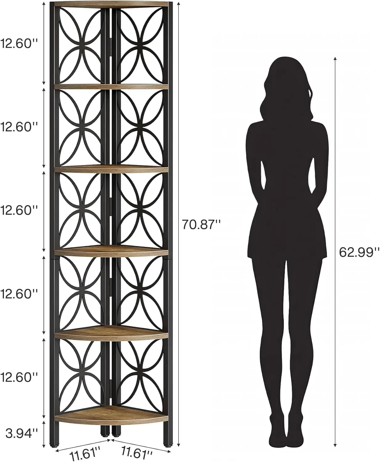 مجموعة أرفف زاوية مكونة من 6 طبقات مكونة من 2 (70.9 بوصة) - رف كتب ريفية صناعية لغرفة المعيشة/غرفة النوم/الحمام
